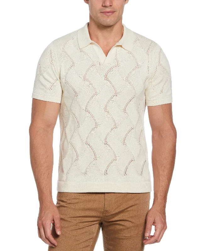 Men's comfortable gym shirt-Tua X Perry Ellis Collaboration Cotton Crochet Sweater Polo