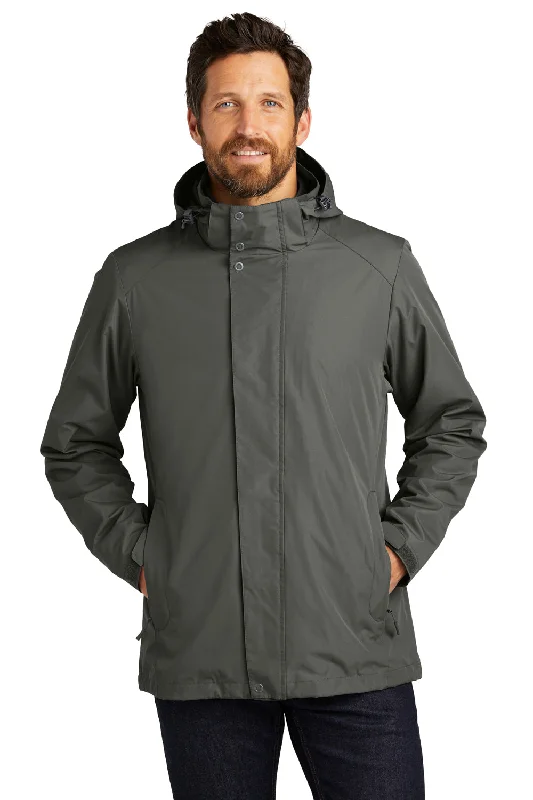 Men's weatherproof travel coat-Port Authority Mens All Weather 3-in-1 Water Resistant Full Zip Hooded Jacket - Storm Grey