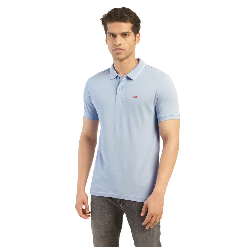 Men's moisture-wicking athletic t-shirt-Men's Solid Polo T-shirt