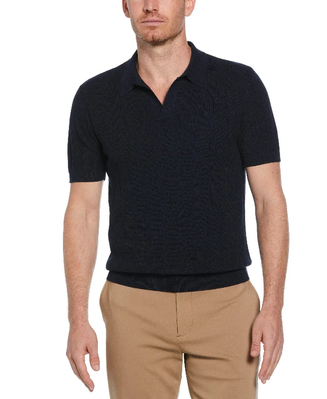 Men's weather-resistant gym shirt-Mesh Stripe Sweater Polo