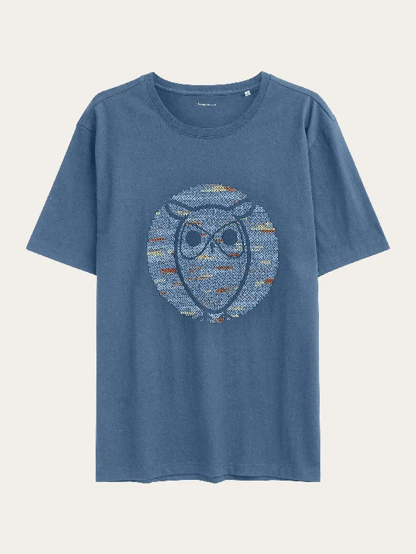 Men's beachwear t-shirt-Regular short sleeve heavy single owl cross stitch print t-shirt - GOTS/Vegan - Moonlight Blue