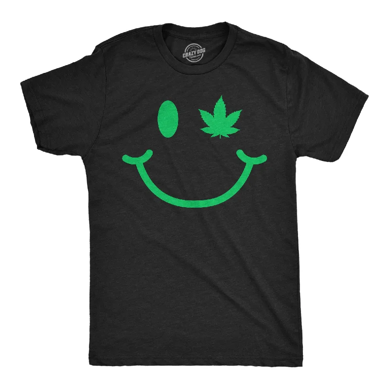 Men's luxury cotton t-shirt-Pot Leaf Eye Smiling Face Men's T Shirt