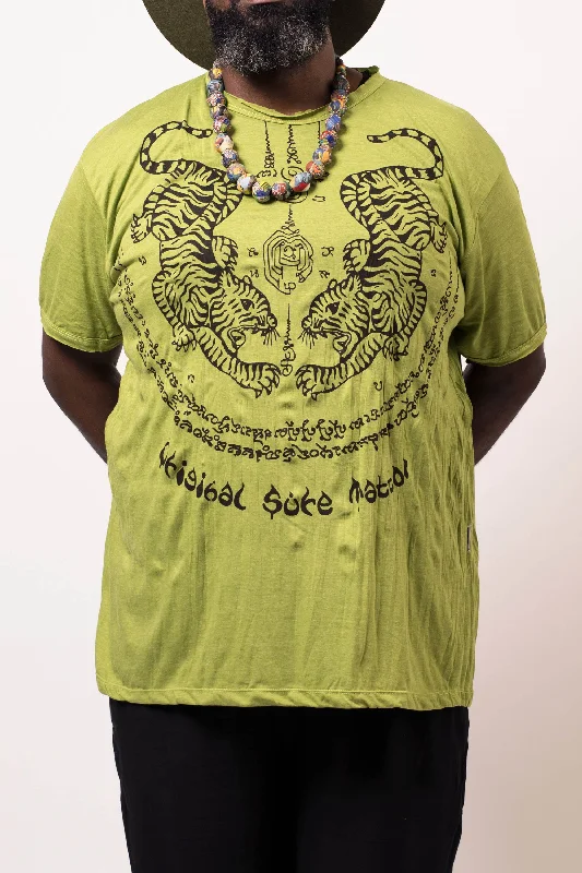 Men's geometric print t-shirt-Plus Size Mens Thai Tattoo T-Shirt in Lime