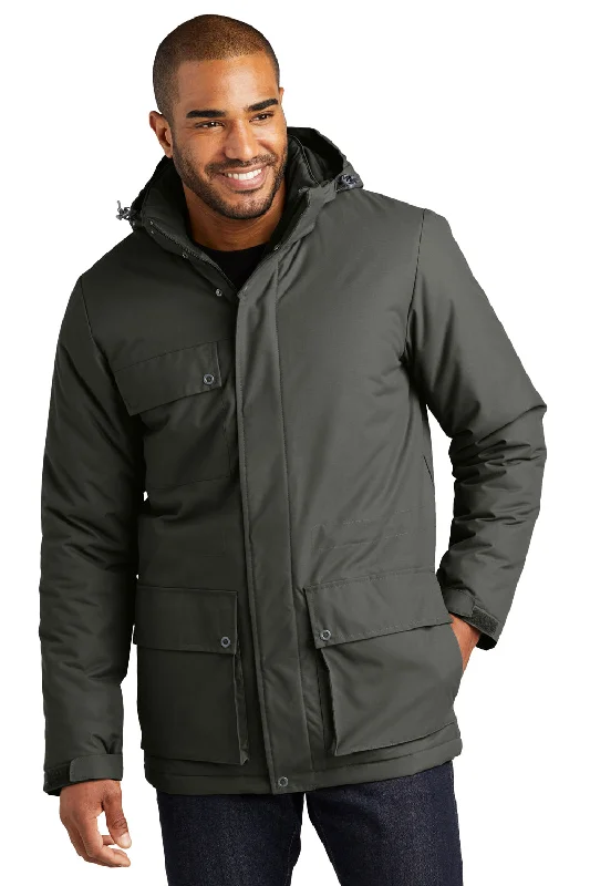 Men's relaxed fit chore jacket-Port Authority Mens Excursion Water Resistant Full Zip Hooded Parka - Storm Grey