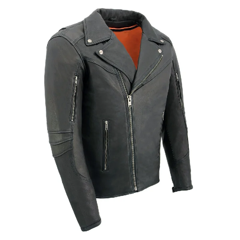 Men's lightweight puffer jacket-Milwaukee Leather MLM1516 Black Real Leather Motorcycle Jacket for Men – Vintage Brando Style Biker Jacket