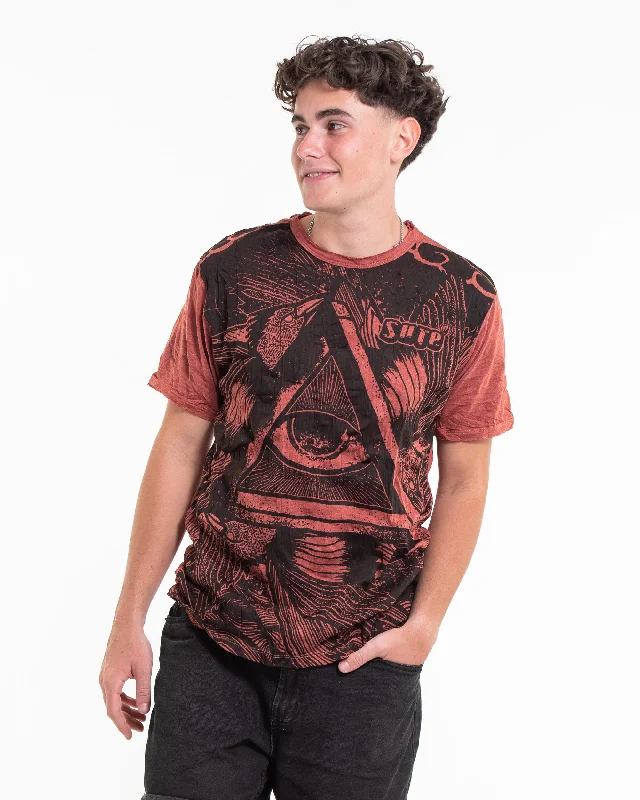 Men's geometric print t-shirt-Mens All Seeing Eye T-Shirt in Brick