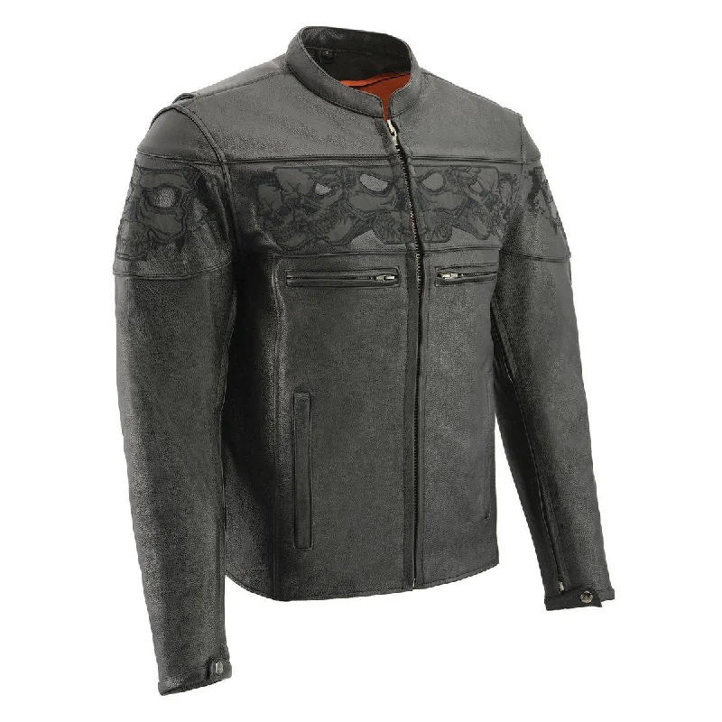 Men's high-stretch blazer-Milwaukee Leather MLM1501 Men's Black 'Cool-Tec' Leather Crossover Scooter Jacket with Reflective Skulls