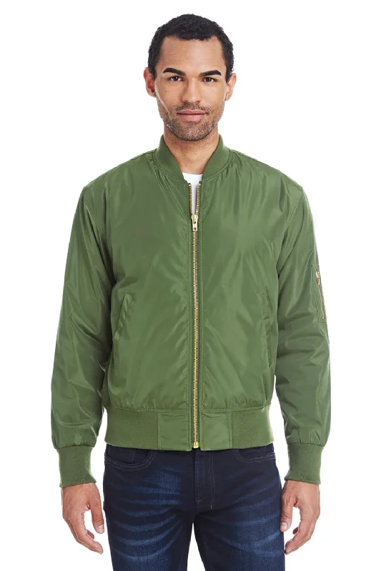 Men's sustainable adventure coat-Threadfast Apparel Mens Bomber Full Zip Jacket - Army Green