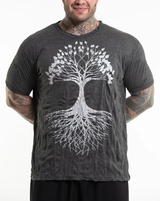 Men's artistic print t-shirt-Plus Size Mens Tree of Life T-Shirt in Silver on Black