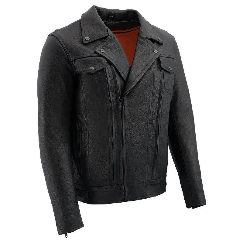 Men's sustainable leather jacket-Milwaukee Leather LKM1720 Men's Black Premium Leather Motorcycle Vented Leather Jacket w/ Multi-Utility Pockets