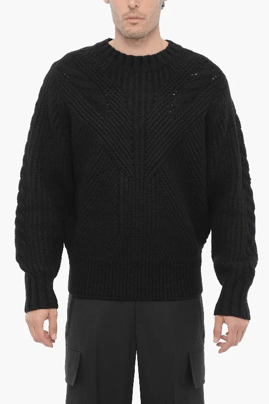 Men's turtleneck sweater-Neil Barrett Solid Color Bomber Fit Crew-neck Sweater