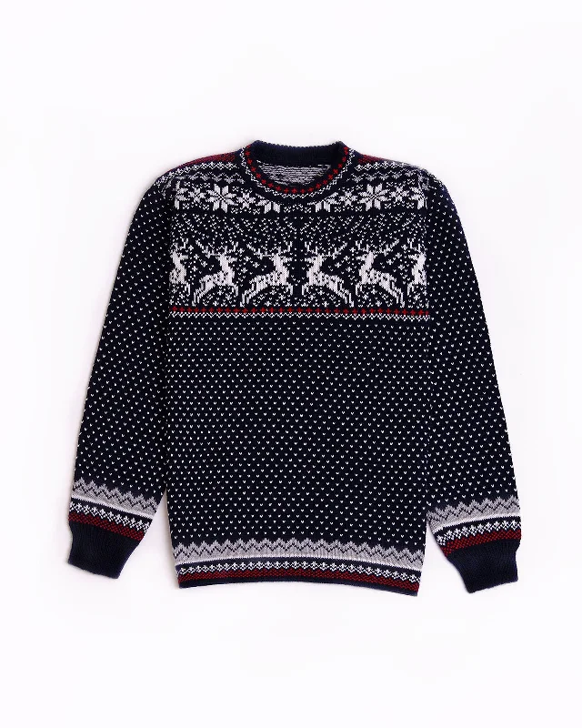 Men's durable sweater-Reindeer men's round neck sweater