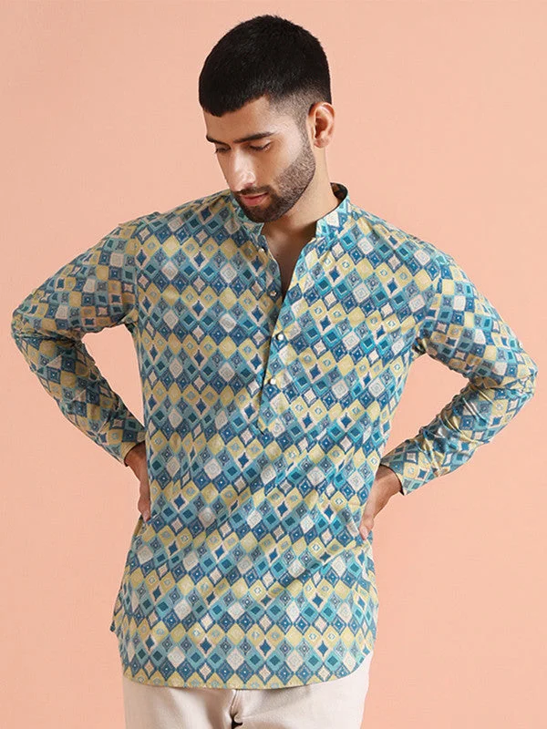 Men's tech-fabric travel wear shirt-Men Multi Color Printed Short Kurta