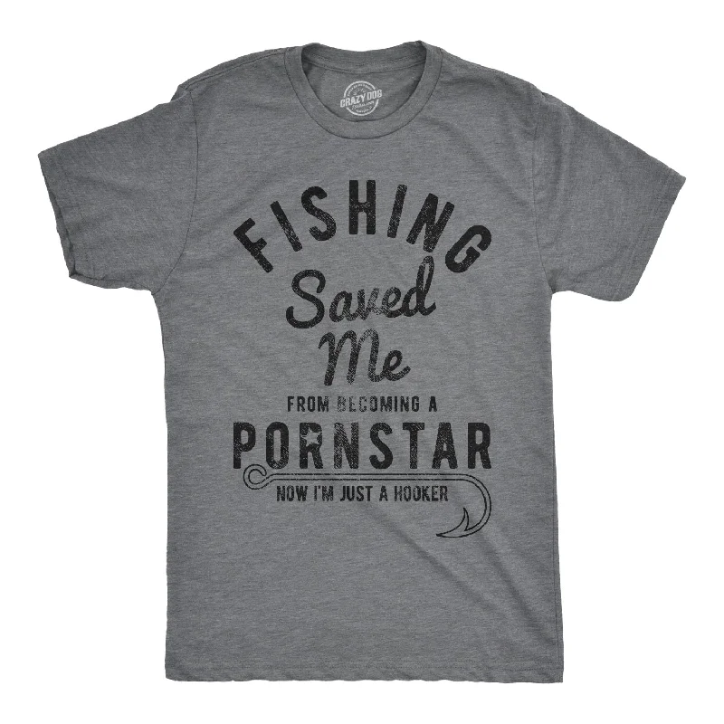 Men's sporty casual t-shirt-Fishing Saved Me Men's T Shirt