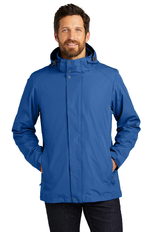 Men's ultra-comfortable expedition jacket-Port Authority Mens All Weather 3-in-1 Water Resistant Full Zip Hooded Jacket - True Blue