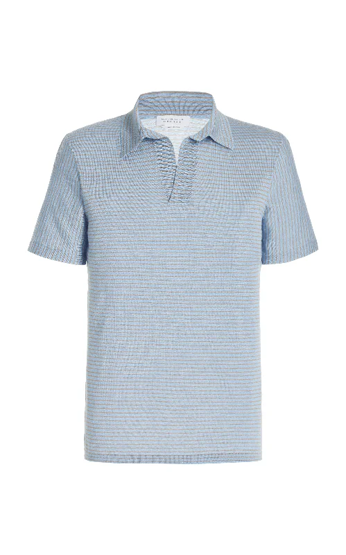 Men's high-performance office polo shirt-Stendhal Knit Short Sleeve Polo in Halogen Blue & Camel Cashmere