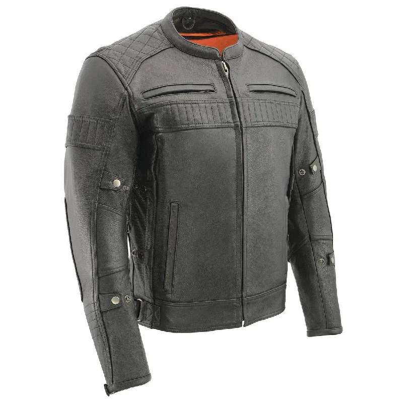 Men's functional softshell jacket-Milwaukee Leather MLM1545 Men's Quilted Pattern Triple Vent Black Leather Scooter Jacket