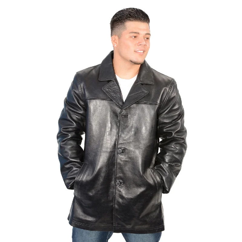 Men's antibacterial windbreaker-Milwaukee Leather Men's Black Classic Button Closure Fashion Leather Car Coat SFM1815