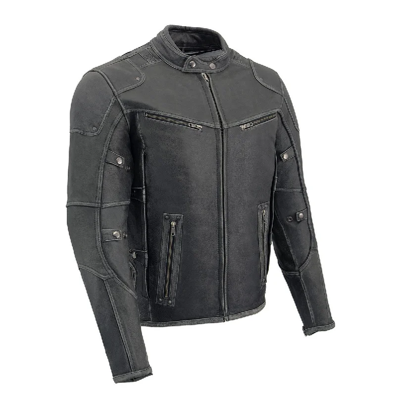 Men's performance bomber jacket-Milwaukee Leather MLM1536 Mens Vintage Distressed Grey Leather Scooter Style Motorcycle Jacket - Reflective Piping