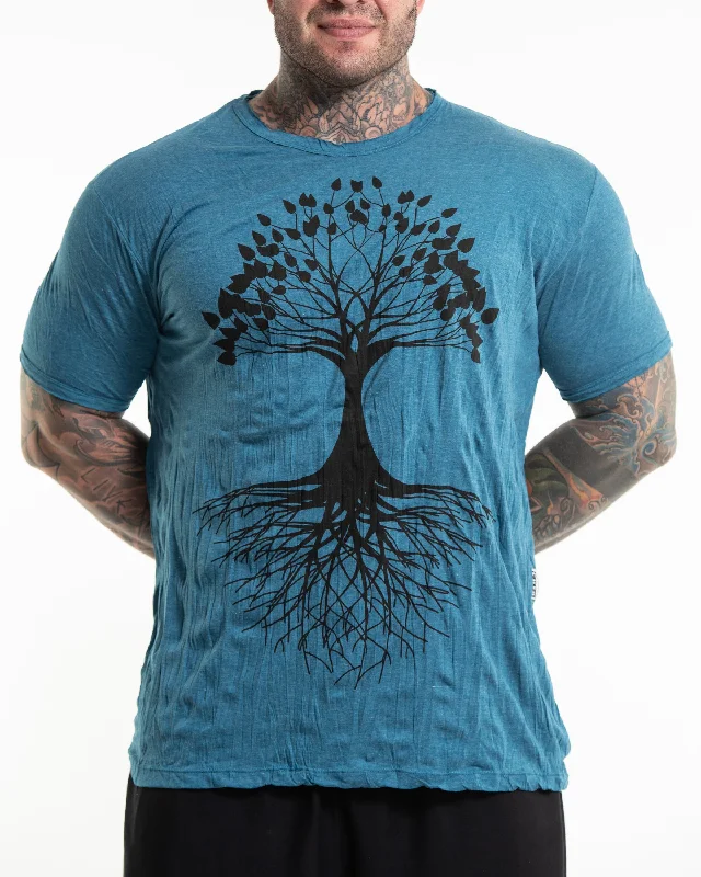 Men's antibacterial t-shirt-Plus Size Mens Tree of Life T-Shirt in Denim Blue