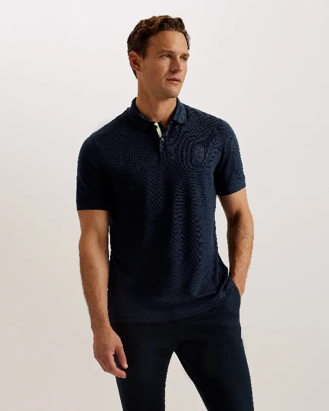 Men's non-iron casual wear polo shirt-Karty SS Branded Polo Shirt Navy