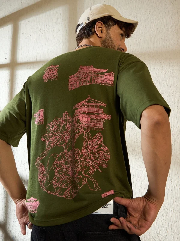 Men's beachwear t-shirt-Olive Sakura Graphic Oversized Tshirt