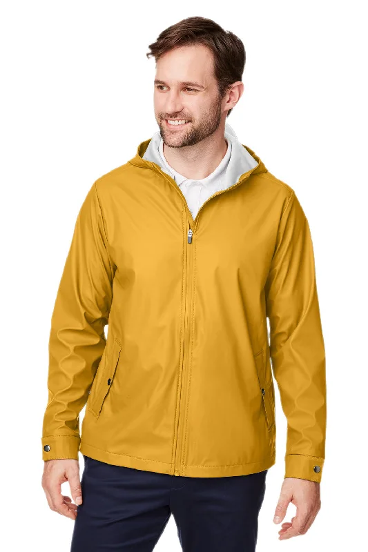 Men's fashion-forward leather jacket-Devon & Jones Mens New Classics Prescott Water Resistant Full Zip Hooded Rain Jacket - Prescott Yellow