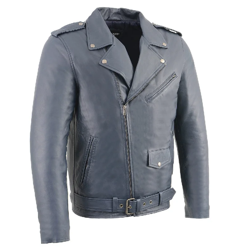 Men's pre-washed tactical jacket-Milwaukee Leather SFM1890 Men's Blue Leather Classic Moto Leather Jacket