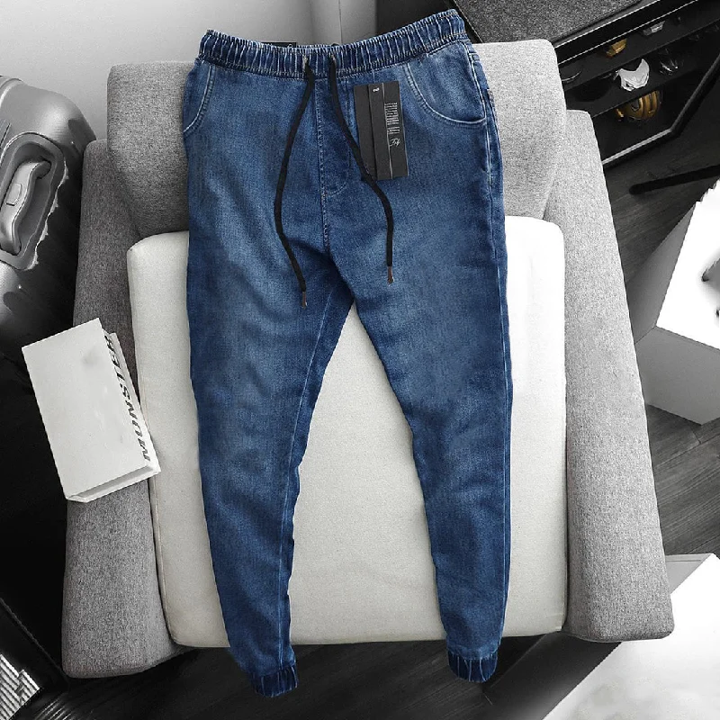 mens summer pants-Denim Jogger Pant - Mid Blue