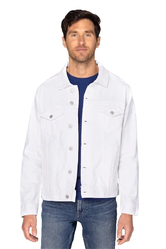 Men's breathable windbreaker-Threadfast Apparel Mens Button Down Denim Jacket - Off White