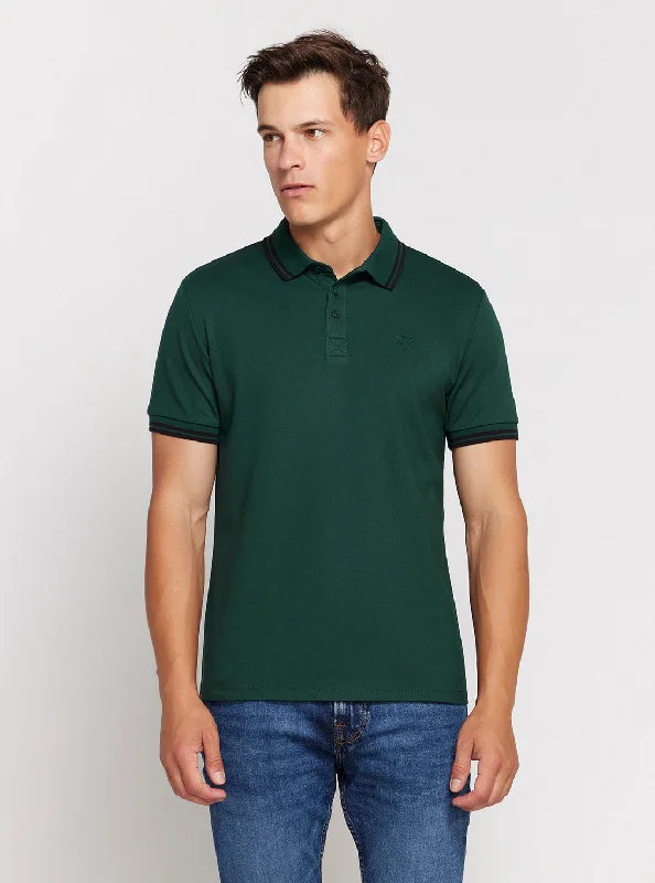 Men's comfortable travel wear shirt-Green Short Sleeve Pique Polo Shirt