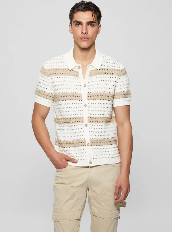 Men's antibacterial gym wear shirt-Eco White Crochet Joshua Polo Shirt