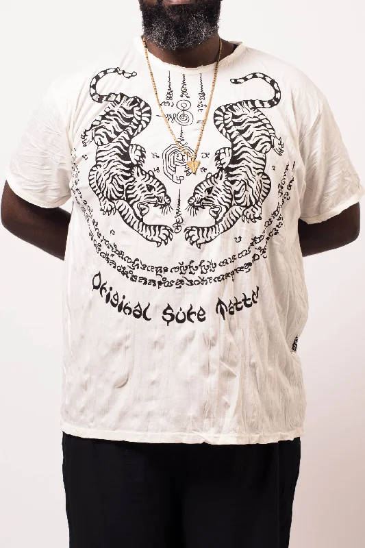 Men's contrast collar t-shirt-Plus Size Mens Thai Tattoo T-Shirt in White