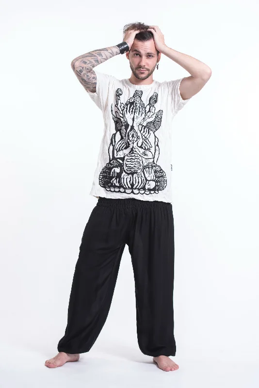 Men's weather-proof t-shirt-Mens See No Evil Buddha T-Shirt in White