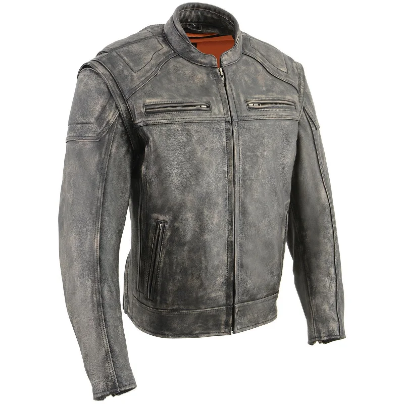 Men's summer travel coat-Milwaukee Leather MLM1509 Men's Distressed Brown ‘2 in 1’ Leather Jacket with Zip-Off Sleeves