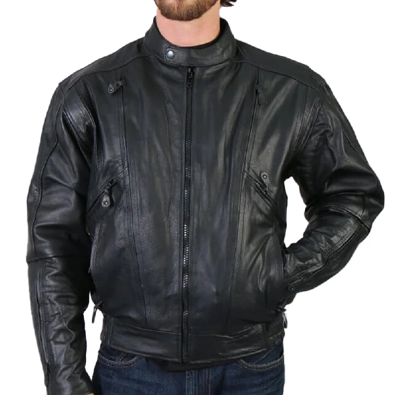 Men's weather-resistant gym jacket-Hot Leathers JKM1005 Men's Black Premium Leather Vented Motorcycle Biker Jacket