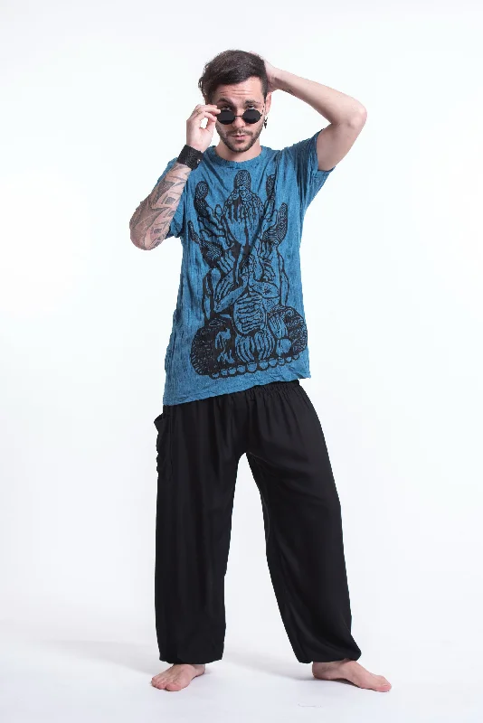 Men's relaxed weekend t-shirt-Mens See No Evil Buddha T-Shirt in Denim Blue