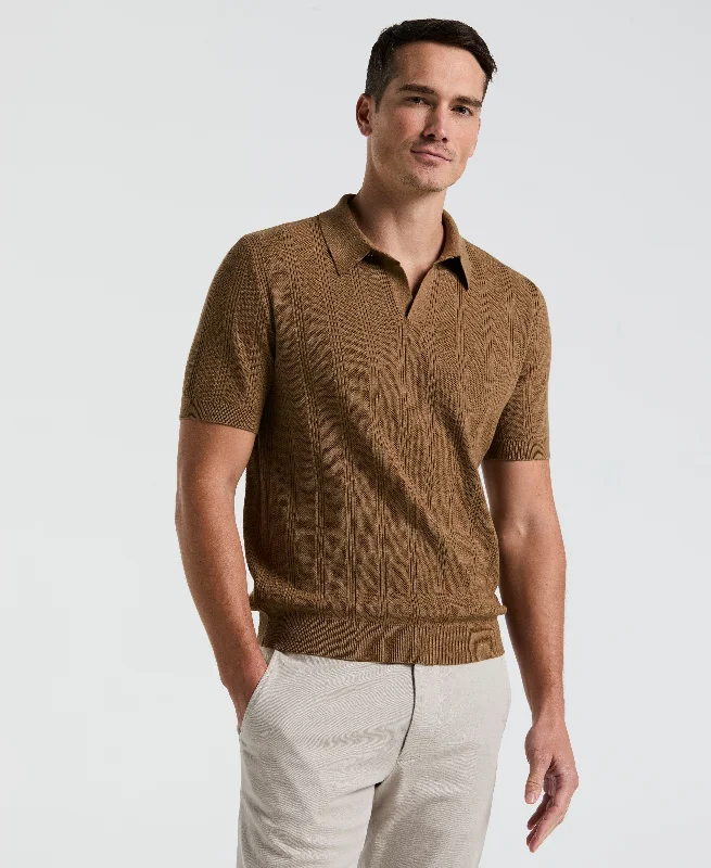 Men's antibacterial travel wear shirt-Mesh Stripe Sweater Polo