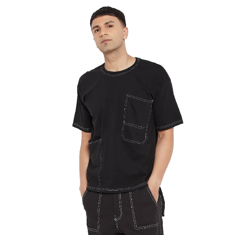 Men's sporty casual t-shirt-Black Oversized Carpenter Tshirt