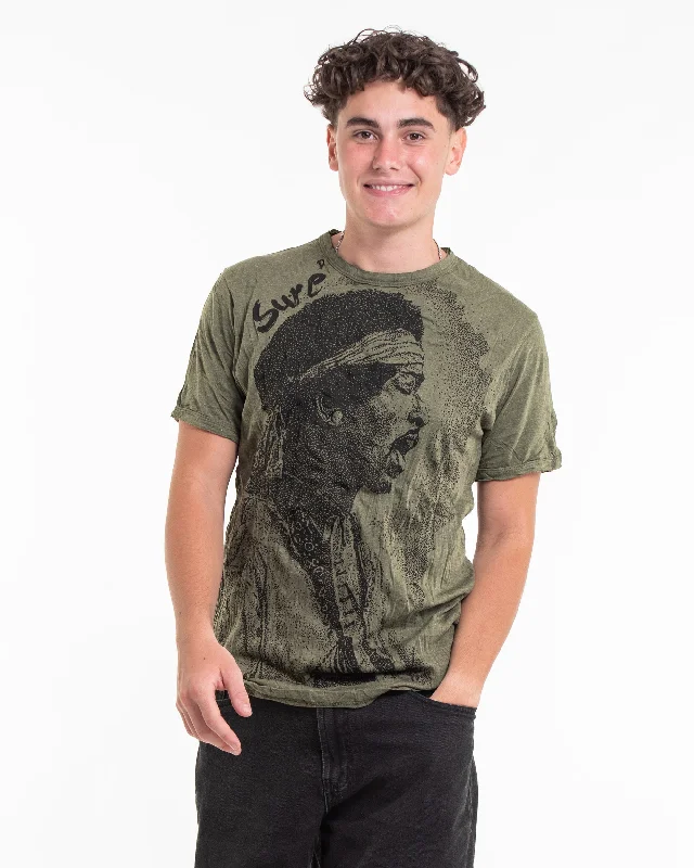 Men's classic casual t-shirt-Mens Jimi Hendrix T-Shirt in Green