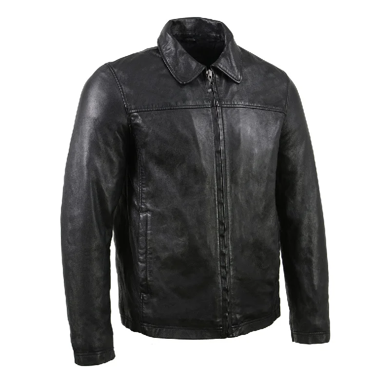 Men's sustainable adventure coat-Milwaukee Leather Vintage SFM1804 Men's Classic Black Zipper Front Jacket with Shirt Collar