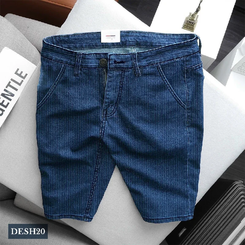 Men's antibacterial casual shorts-Denim Shorts - Dark Blue Stripes