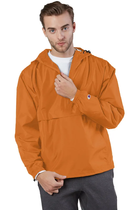 Men's naturally breathable jacket-Champion Mens Packable Wind & Water Resistant Anorak 1/4 Zip Hooded Jacket - Orange