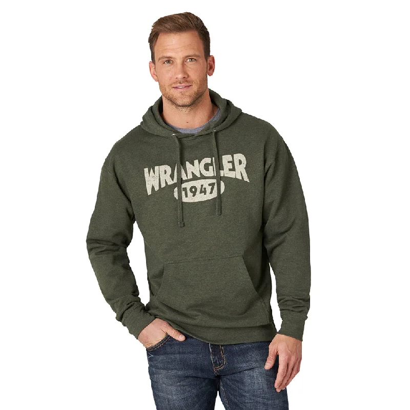 Men's breathable training hoodie-Wrangler Men's Olive Logo Hoodie