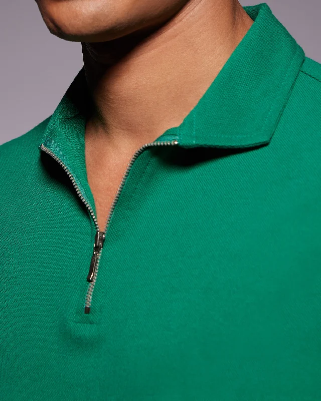 Men's sustainable fashion t-shirt-Signature Zipper Polo T-Shirt - Light Green