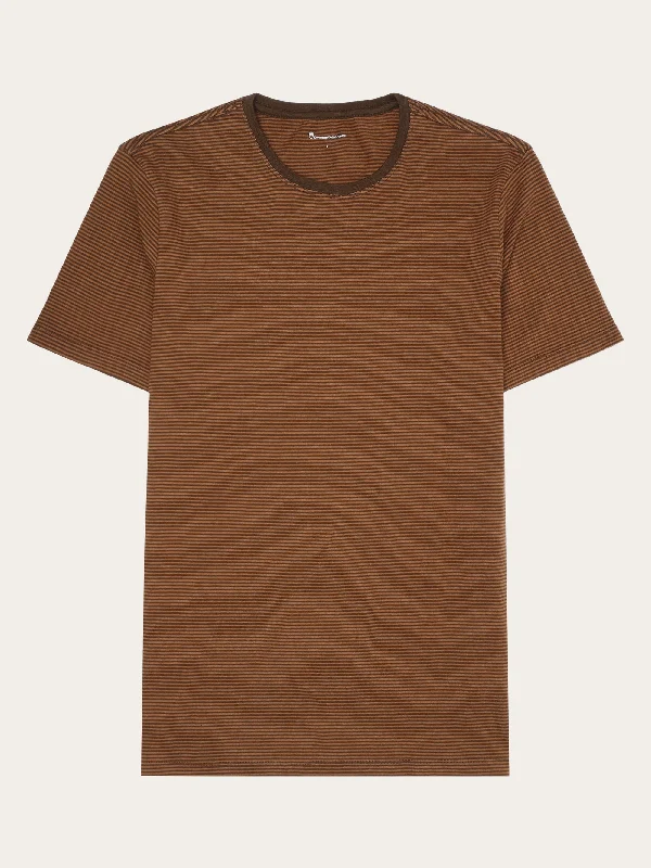 Men's contrast collar t-shirt-Regular fit Striped basic tee - Dark Brown Stripe