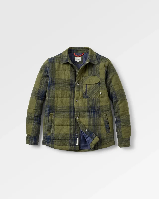 Men's functional travel wear shirt-Taranaki Quilted Overshirt - Navy/Khaki Check