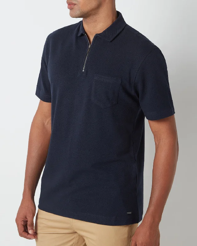 Men's antibacterial t-shirt-Signature Zipper Polo T-Shirt - Navy