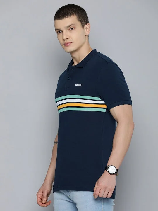 Men's fashion-forward casual t-shirt-Men's Striped Polo T-shirt