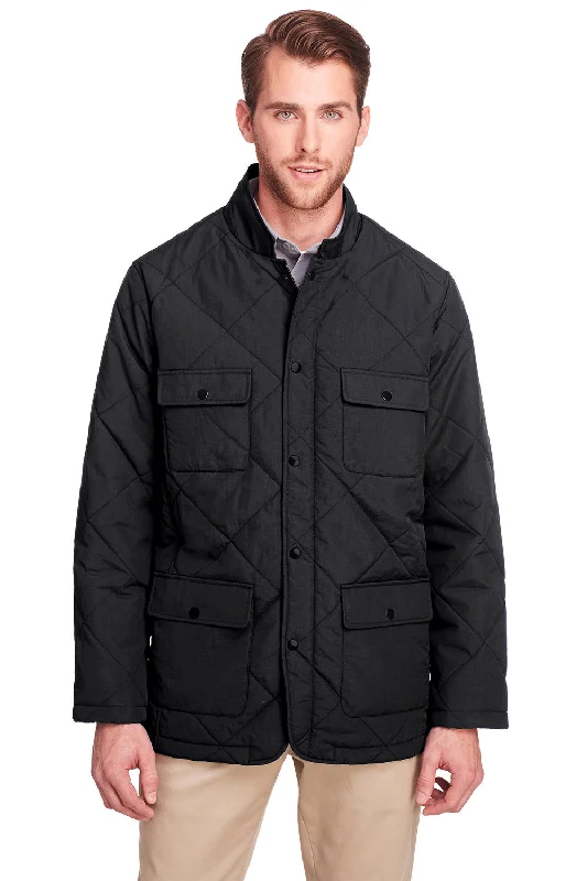 Men's breathable gym jacket-UltraClub Mens Dawson Water Resistant Quilted Full Zip Jacket - Black - Closeout